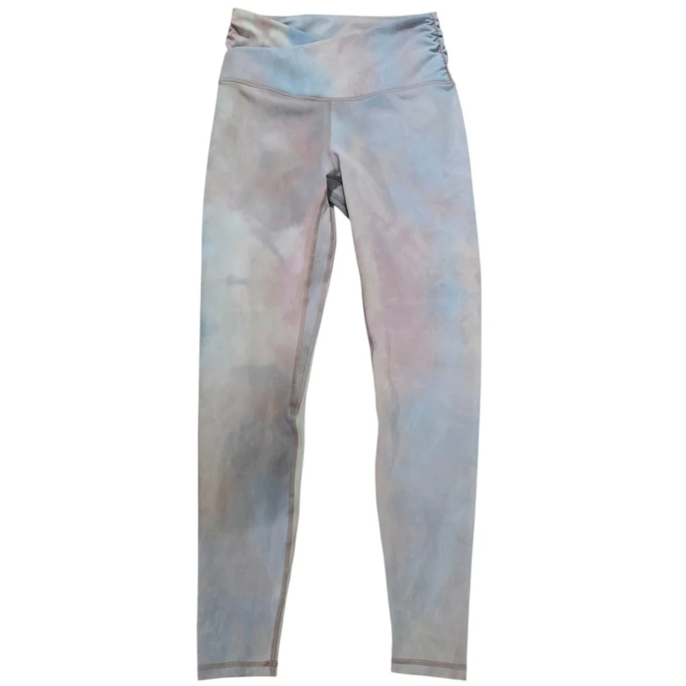 Ododos Cross Waist Full Length Leggings Blue & Purple Tie Dye Size M